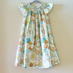 PETITE PALACE Whimsical Print Smocked 100% Cotton Ruffle Sleeve Dress | Size 4T
